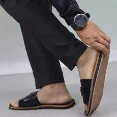 premium quality genuine Leather sandel 5 finger  black